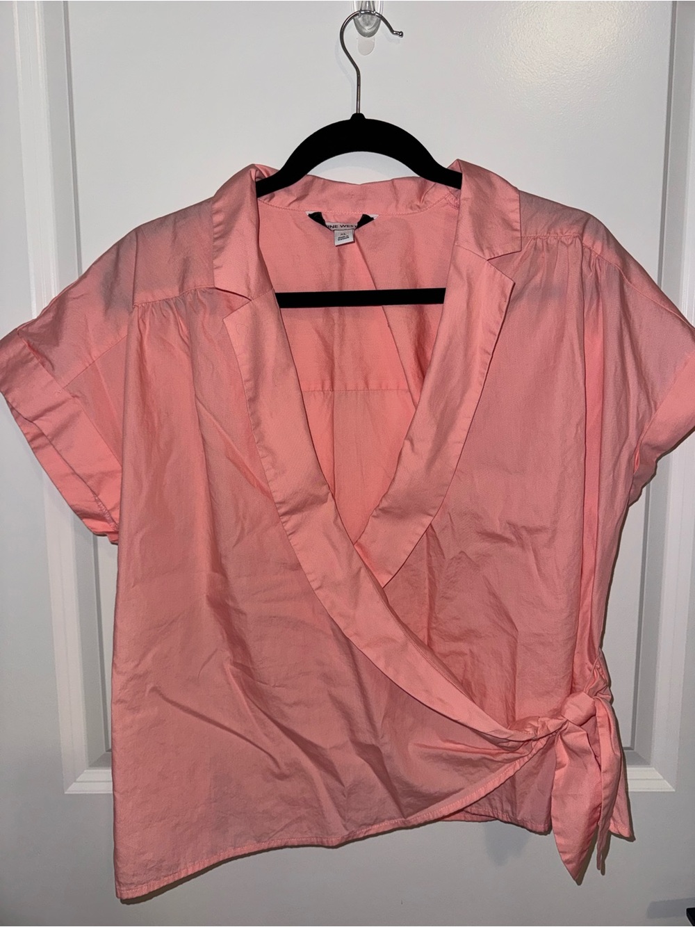 Nine West Light Pink Wrap Short-Sleeve Blouse